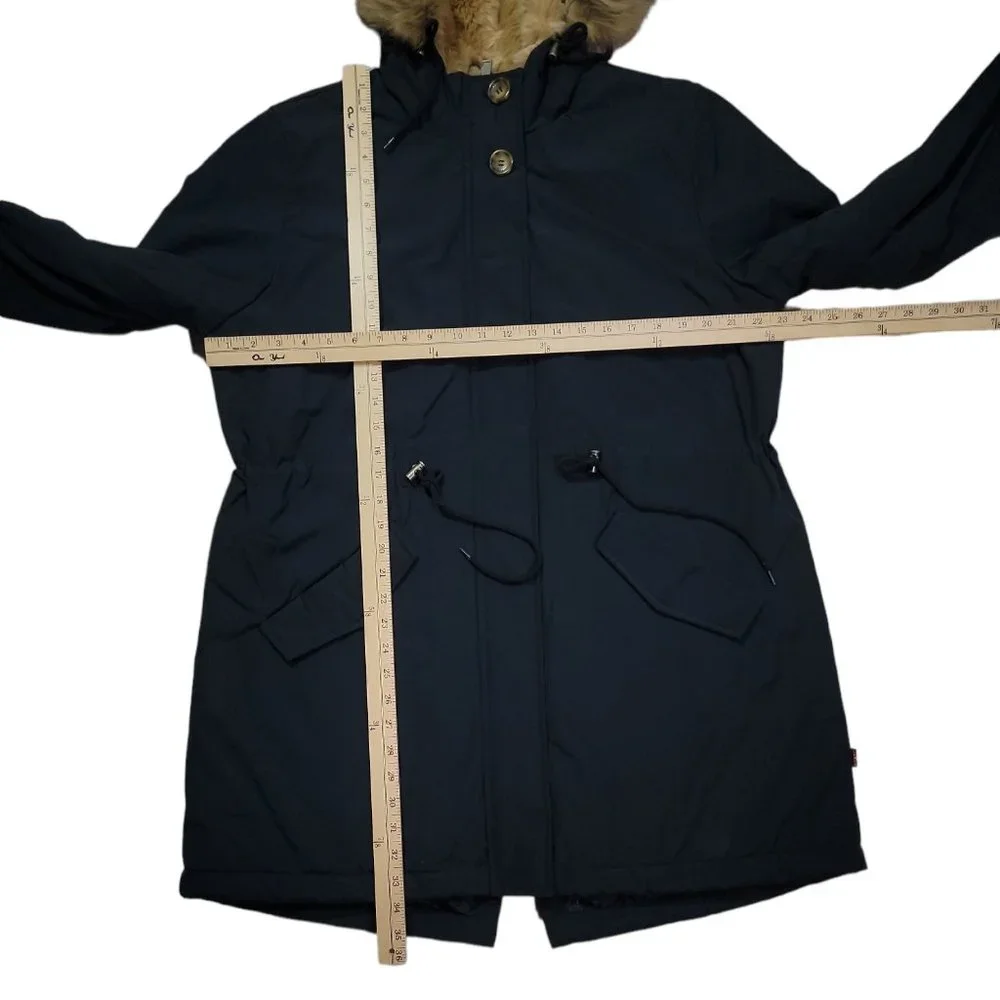 Levis Womens Faux Fur Lined Hooded Parka Jacket Navy Sz XL - Picture 10 of 10